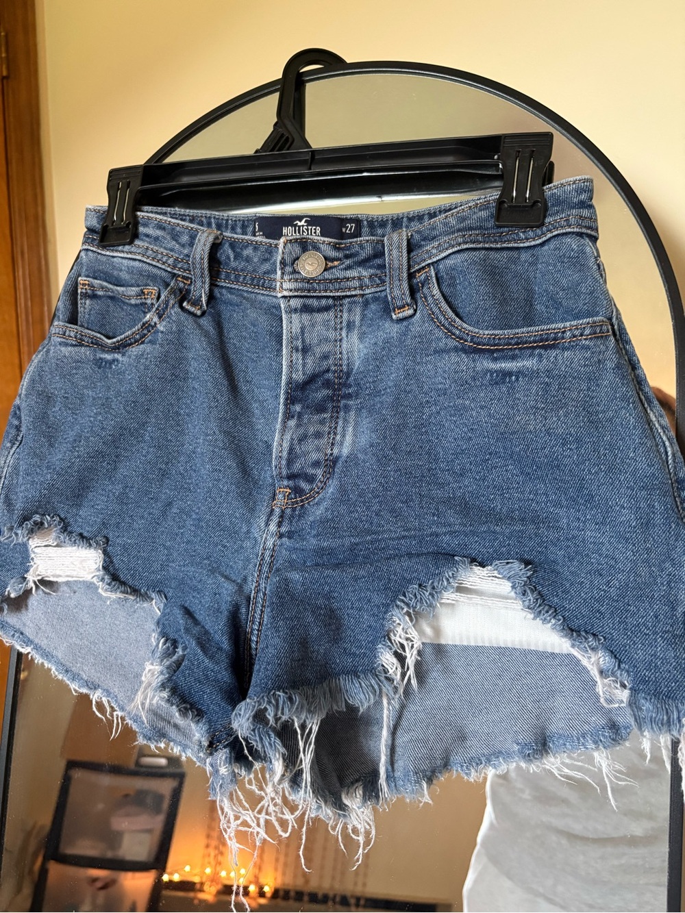 Hollister Women's Distressed High-Rise Denim Shorts - Blue